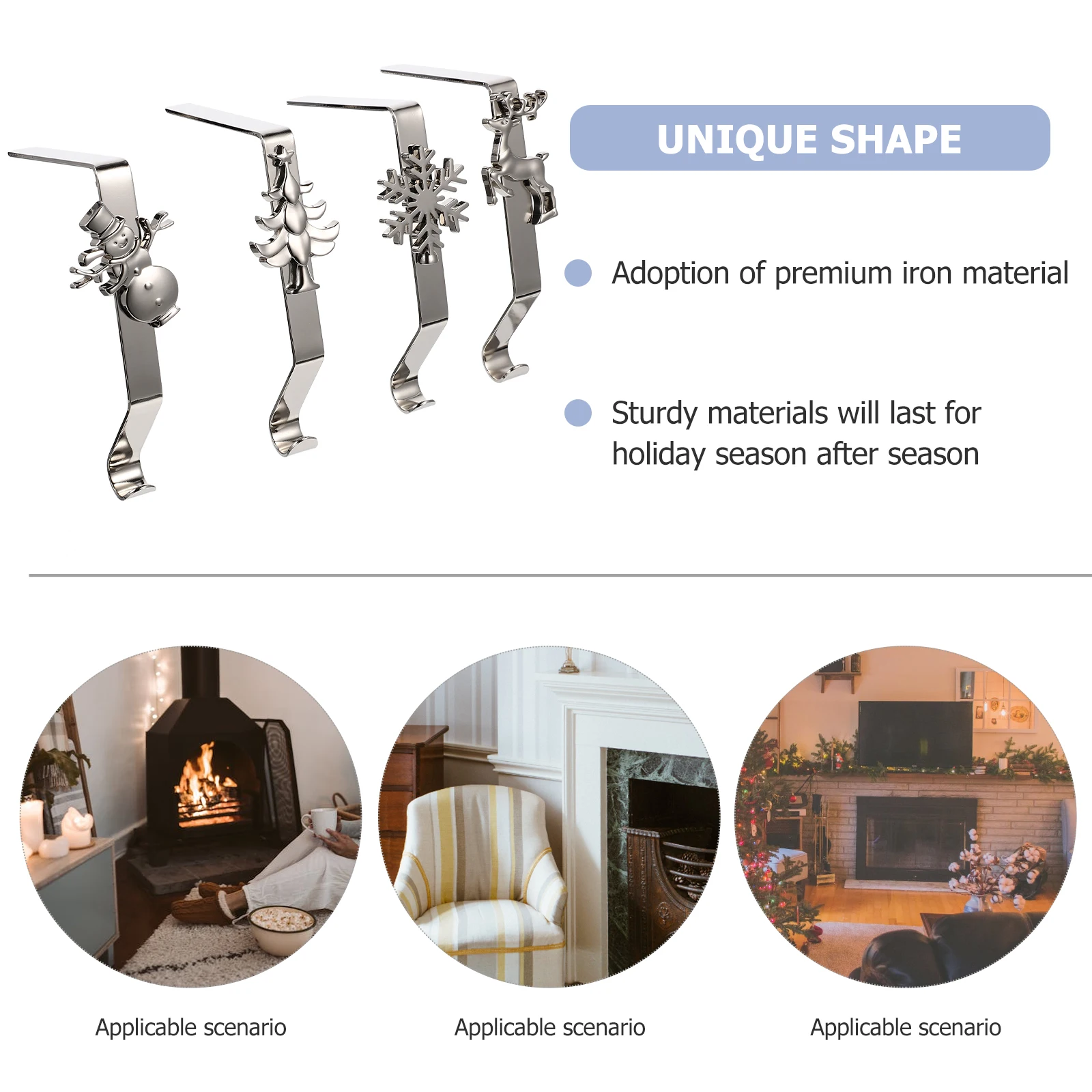 

4pcs Christmas Stocking Hooks Iron Fireplace Mantel Hangers Xmas Decoration Gift Sock Hanging Holder Pothook Supplies