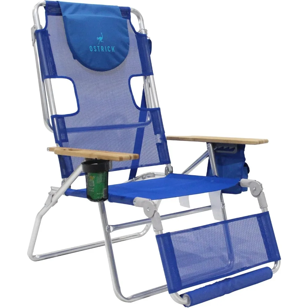 Lightweight Lawn Beach Reclining Lounge Chair w/ Footrest, Outdoor Furniture for Patio, Balcony, Backyard, or Porch, Blue Stripe