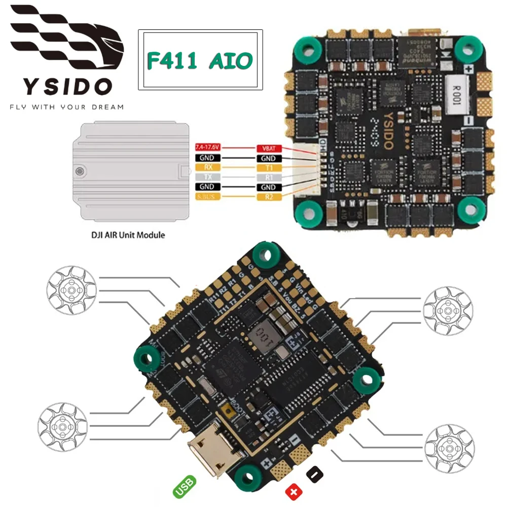 

YSIDO F411 Flight Controller F4 AIO BLHELI_S 35A 45A 4In1 ESC BMI 270 2-6S OSD Barometer Current Sensor for RC Drone FPV Racing