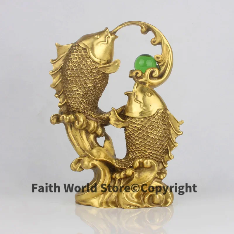 LARGE # office home Company shop store efficacious Fortune Money Drawing mascot GOOD LUCK Goldfish NIAN NIAN YOU YU brass statue