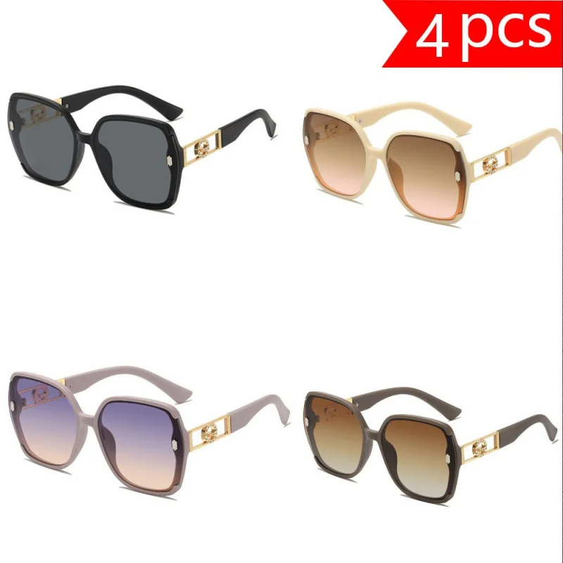 4PCS Large Frame Sunglasses, Suitable For Leisure, Outdoor, Picnics And Other Activities, Stylish Appearance
