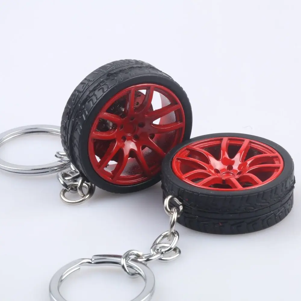 Simulation Tire Car Wheel Keychain Alloy Wheel Rim with Brake Disc Rubber Tire Keyring Auto Wheel Simulation 3D Tire Ornament