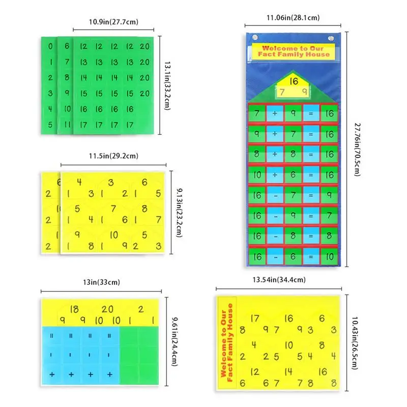 Pósteres educativos de matemáticas para niños, bolsa colgante para tarjeta de resta adicional, ayudas para la enseñanza de matemáticas, aprendizaje de matemáticas para bebés en edad preescolar primaria