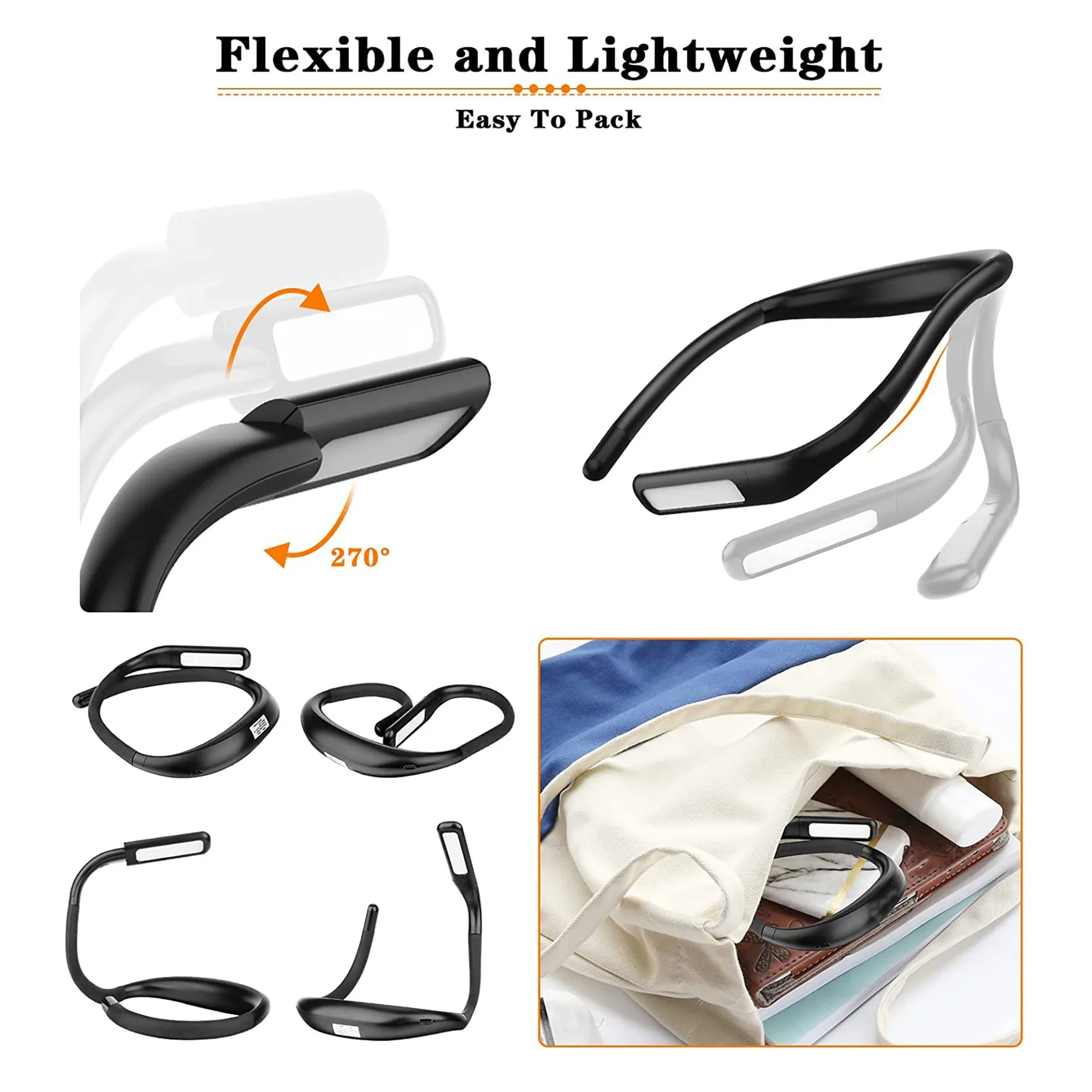 Reading Light,Neck Book Light, Rechargeable, 3 Color Adjustable Brightness, Flexible Arm,Night Lamp for Reading,Camping