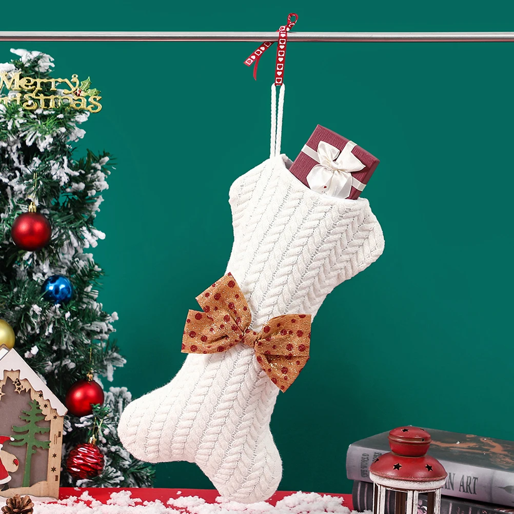 

Stockings Knitted Bone Socks Decorations Rustic Christmas Non-woven Fabric Xmas Candy Bag