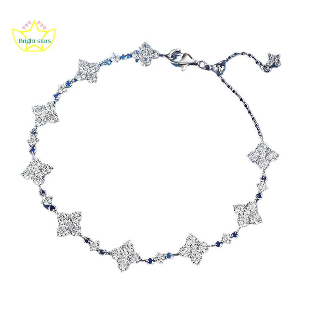 

Яркие звезды S925 серебряный полный бриллиант в форме цветка минималистичный модный серебряный браслет с бриллиантами для женщин