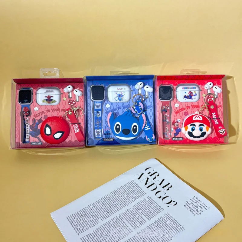 ディズニーステッチイヤホン Bluetooth スパイダーマンインイヤーワイヤレス TWS イヤフォン漫画ヘッドセット少年少女の誕生日クリスマスギフト