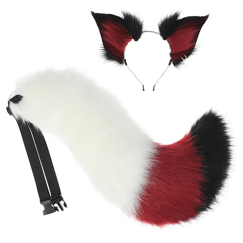 Anime Onmyoji Fox Tail and Ears Set Baiketsu‌ Cosplay Prop Women Halloween Handband Tail Plush Headwear Party Set Birthday Gifts