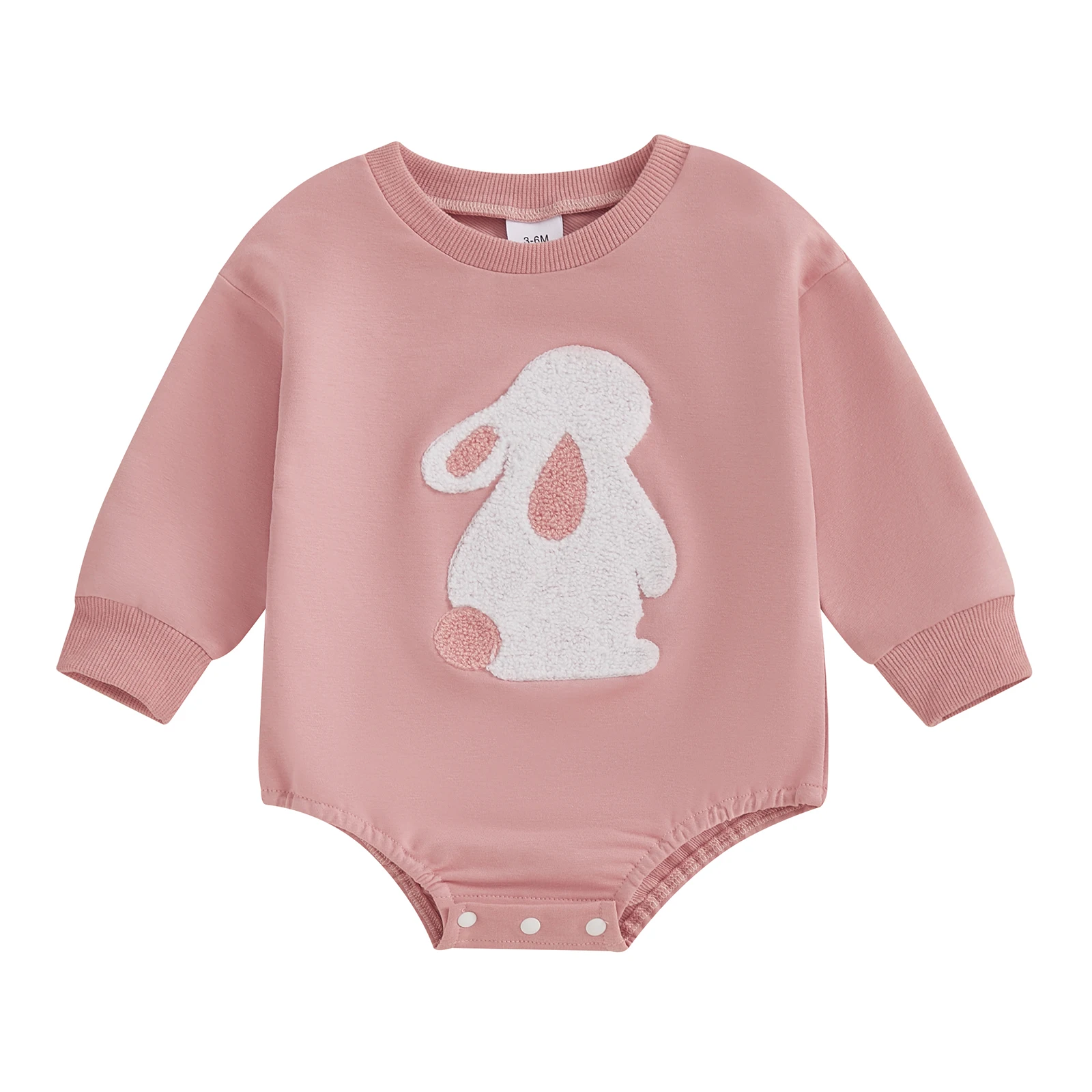 Baby Easter Romper Spring Long Sleeve Bunny Embroidery Loose Bodysuit Newborn Playsuit