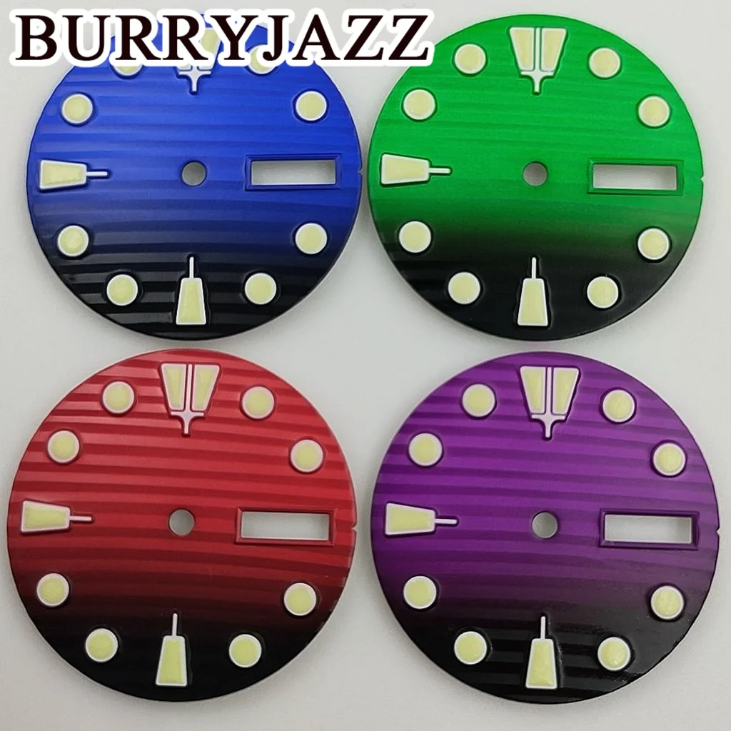 

BURRYJAZZ 28.5mm No Logo NH36 Watch Dials Black Blue Black Red Dial Green Luminous Fit 3 O'clock 3.8 O'clock Case Crown