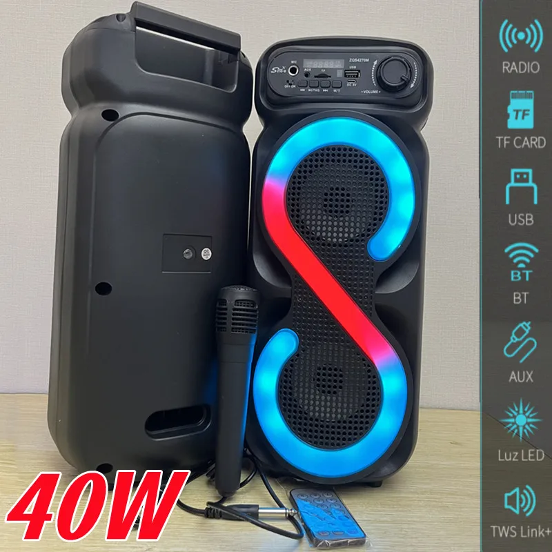 

Peak Power 40W Wireless Bluetooth Speaker with MIC LED Color Light Outdoor Portable Player Stereo Surround Sound System TWS/FM