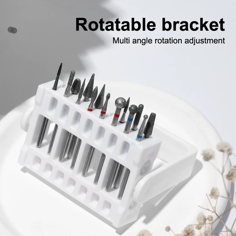 16 หลุมหัวขัดเล็บป้องกันฝุ่นแบบพกพาเจาะเล็บ Bit Flip-Top Organizer เล็บเครื่องมือผู้ถือ