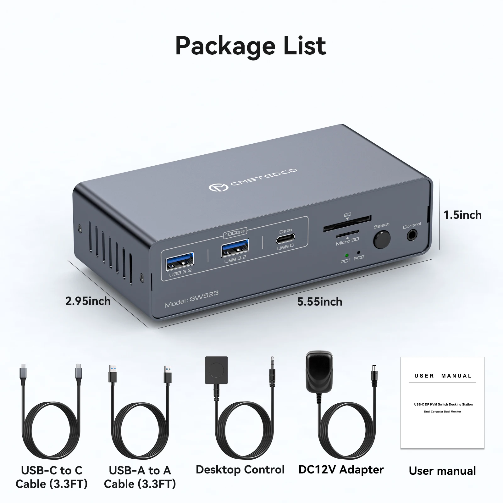 KVM Docking Station 4K120Hz USB C KVM Switch 2 Monitors 2 PCs Displayport Dual Monitor KVM Switch for Laptop and Desktop Sharing