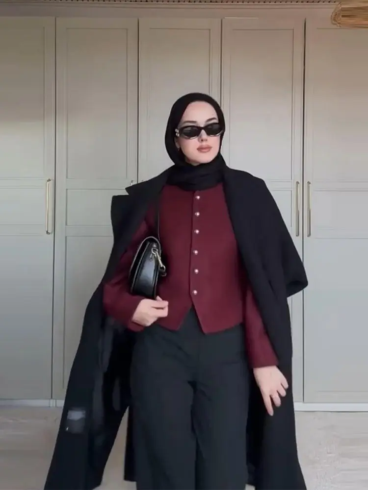 

Woolen Jacket Women 2025 Autumn Single Breasted Stand Collar Loose Female Coat Office Lady Street Short Outwear Tops