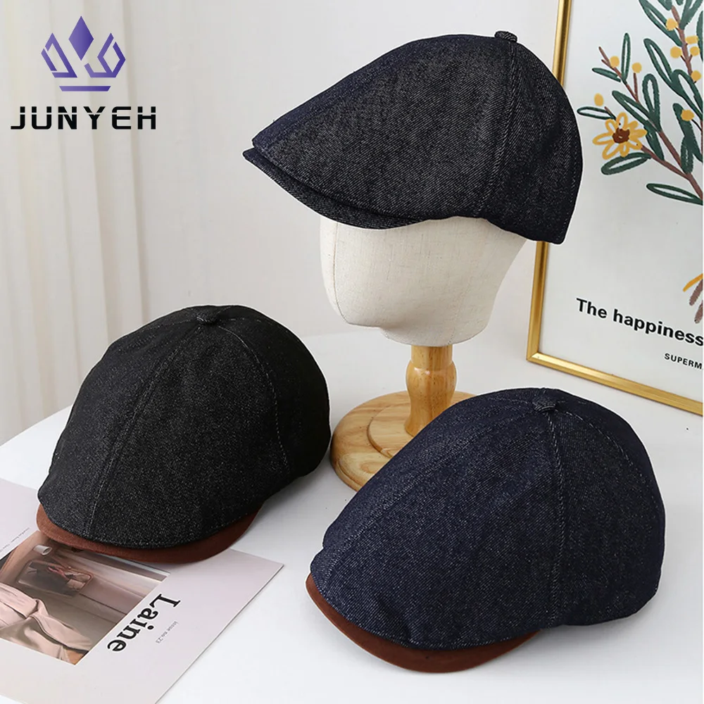 Britischer Stil Verstellbare Herren- und Damen-Casquette Baskenmütze Retro Vintage Denim Newsboy Hut für Draußen
