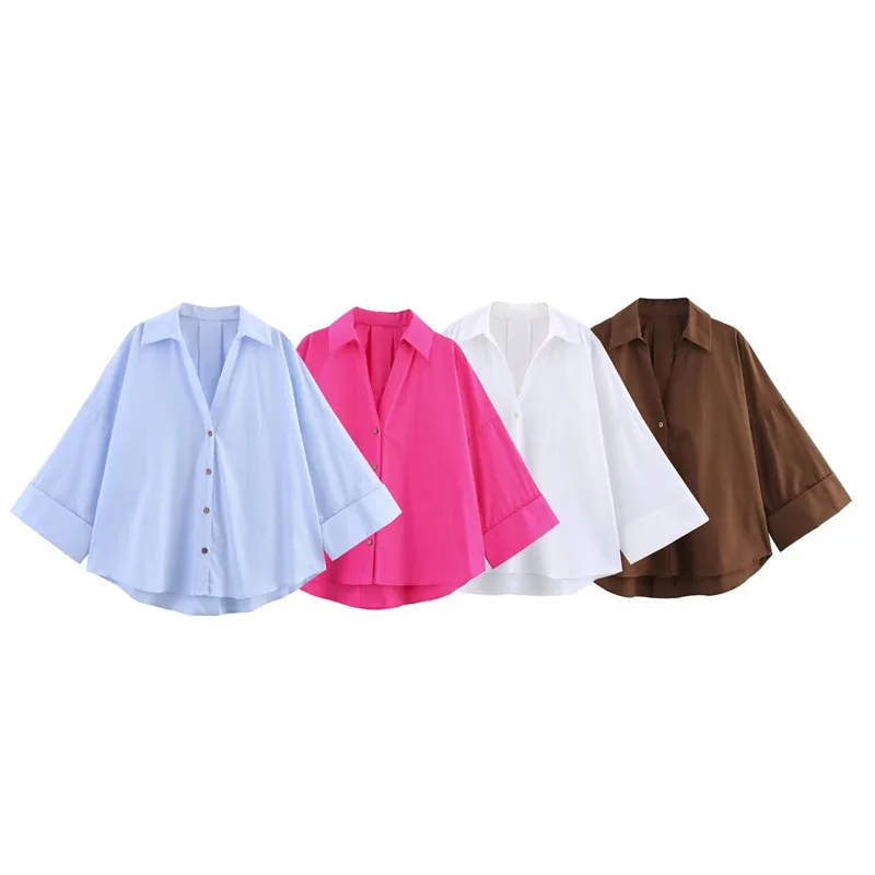 

2025 new European and American fashion women's clothing wide-sleeved poplin casual long-sleeved shirt