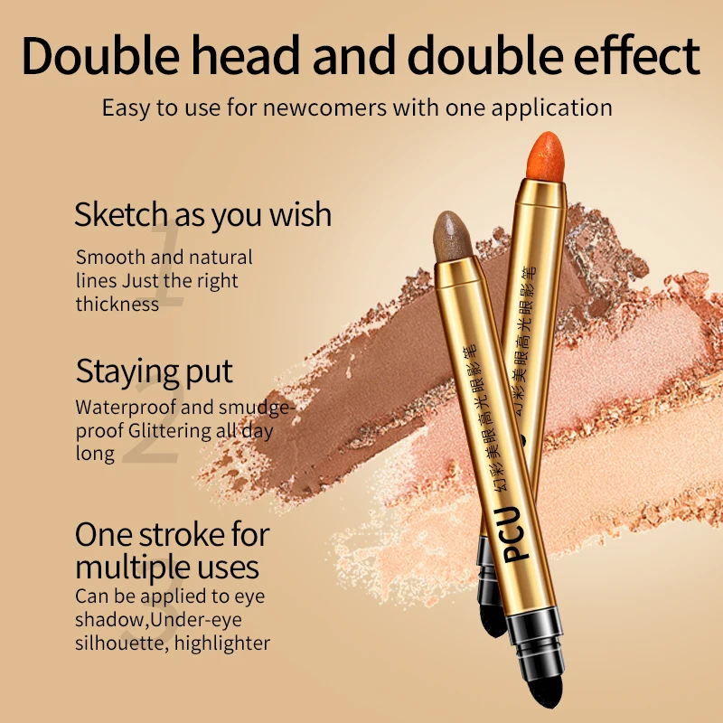 2in1 Double Head HighLight Stick Eyeshadow Stick Silkworm Eye Shadow Pen LongLasting Waterproof Shiny Pigment Eye Makeup Product