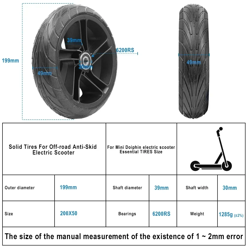 For Ninebot ES1 ES2 ES4 Electric Scooter 8 Inch Solid Tire 200x50 Rear Wheel With Tire Assembly Explosion-Proof Replacement Part