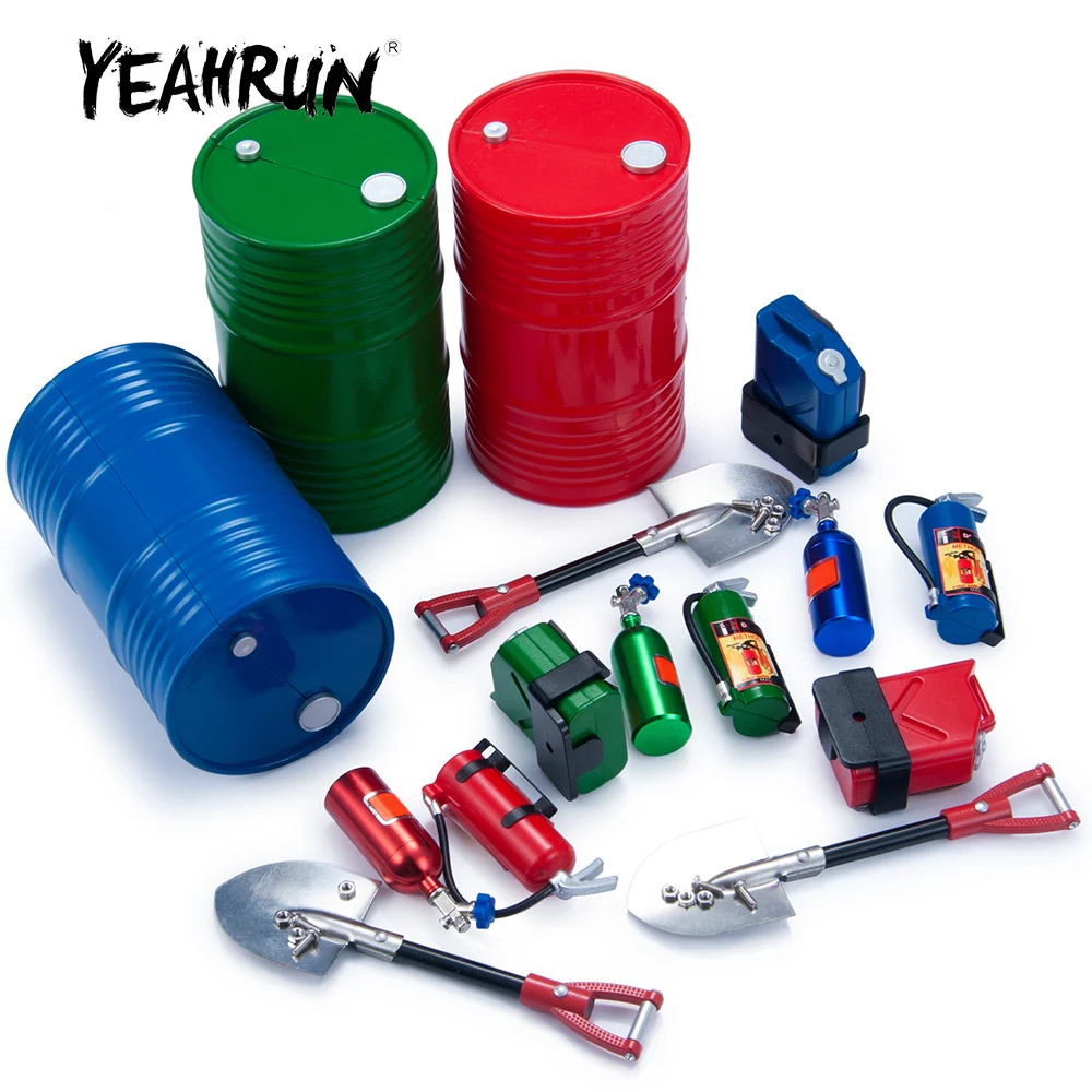 YEAHRUN Simulated Oil Drum Fuel Tank Nitrogen Cylinder Fire Extinguisher Shovel for TRX-4 TRX6 Axial SCX10 1/10 RC Car Model