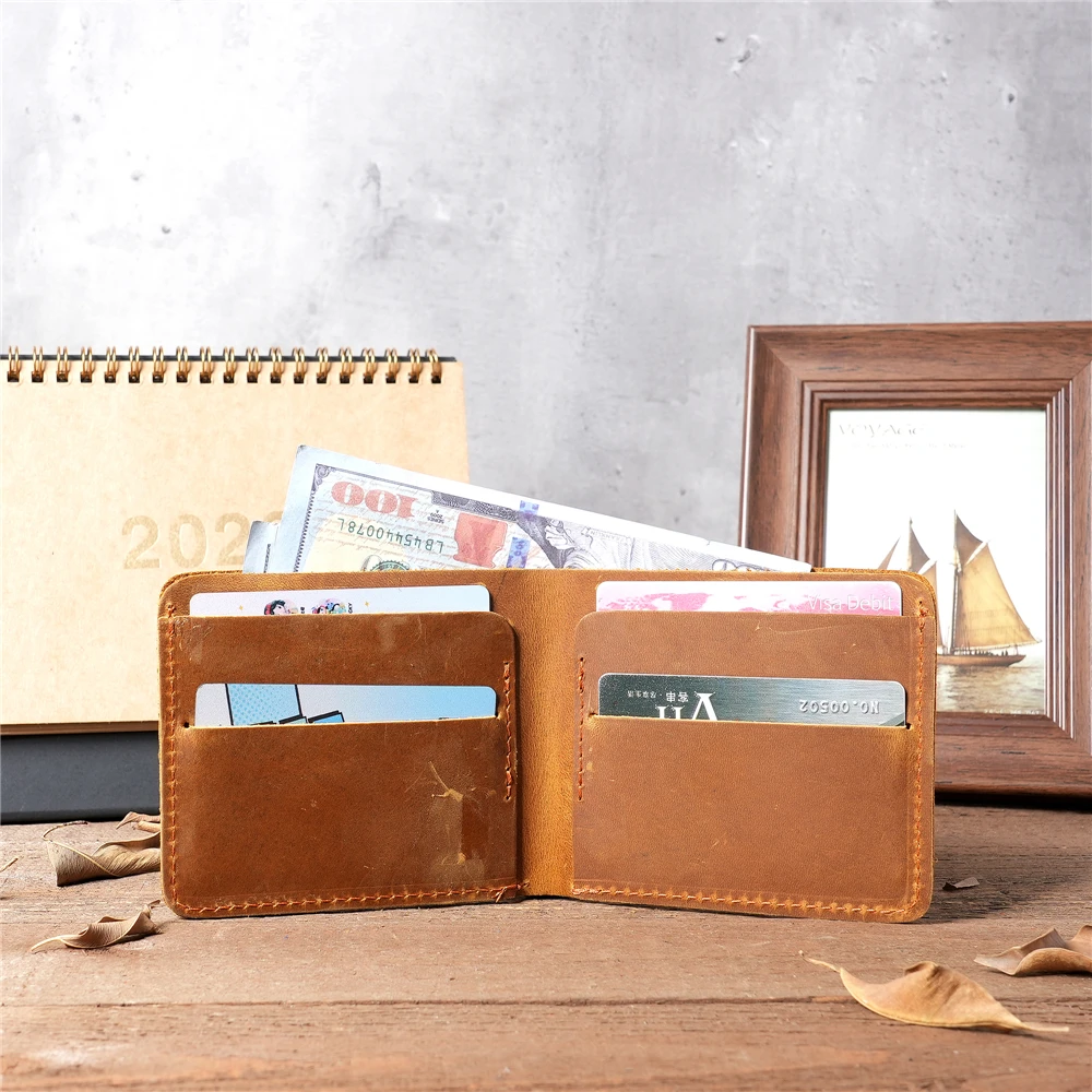 

Top Quality Card Holder RFID Blocking Cowhide Minimalist Short Business Wallet Men Genuine Leather Wallets Money Bag Coin Purse