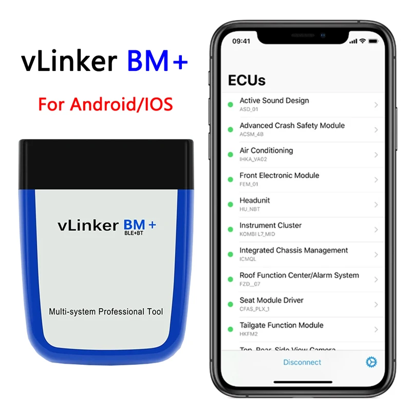 Vgate vLinker BM+ OBDII Scanner ELM327 BT4.0 OBD2 Cars Diagnostic Tools ELM 327 Auto ODB 2 Code Reader Scan For B-MW-Bimmercode