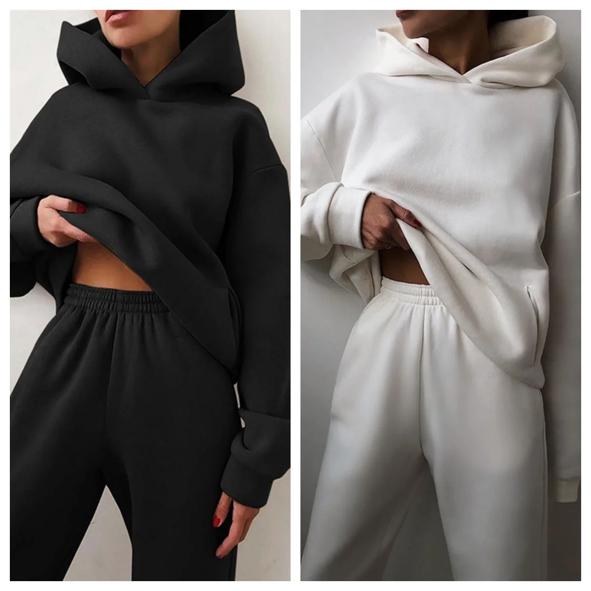 

Women's Tracksuit Suit Autumn Fashion Warm Hoodie Sweatshirts Two Pieces Oversized Solid Casual Hoody Pullovers Long Pant Sets