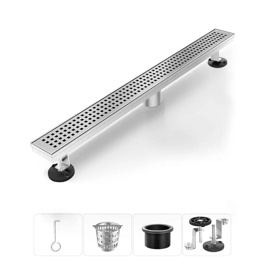 

Drain, Linear Shower Drain 24 InchBrushed Nickel,Modern 304 Stainless Steel Shower Floor Drain with Grate Removable, Adjustable