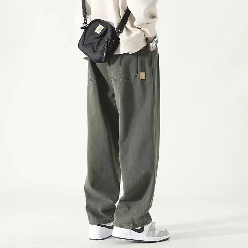 100% Cotton Wide Leg Man Pants Streetwear Harem Pants Casual Baggy Sweatpants Male Straight Trousers Techwear Sport Basketball