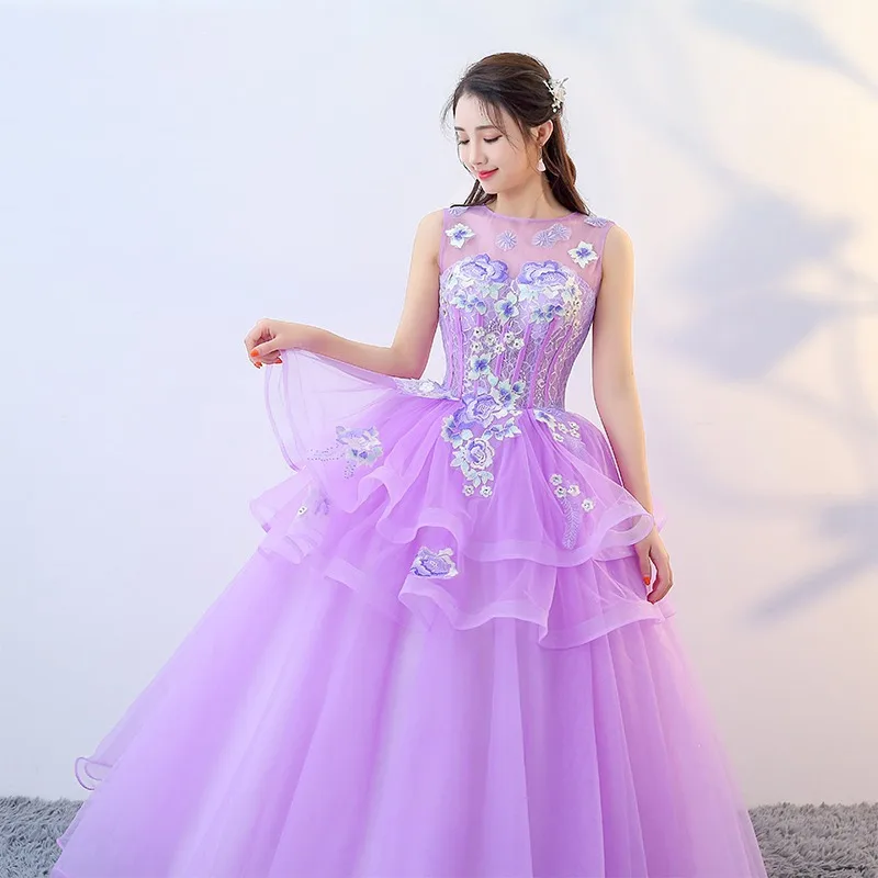 فستان سهرة نسائي جديد مطرز بدون أكمام شبكي عصري للتخسيس أداء فني امتحان فستان كبير