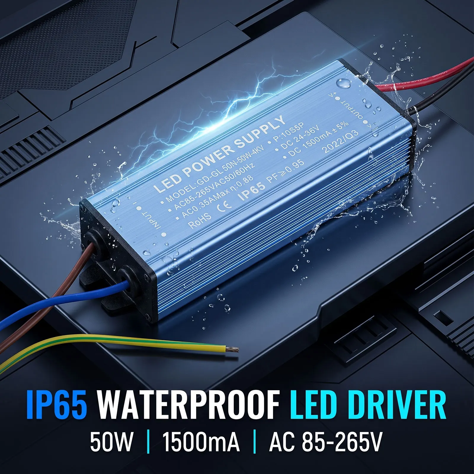 Waterproof IP65  AC85V-265V to DC24-36V 50W 1500mA LED Driver  Adapter Transformer High Quality Switch Power Supply