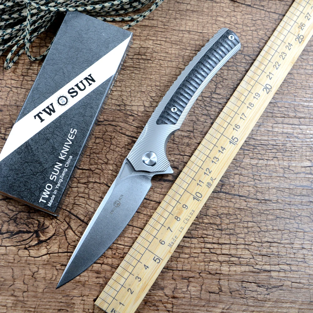 

Twosun TS81 M390 Blade Knife Flipper Folding Pocket Tactical Hunting Survival Tools Carbon Fiber Titanium Handle