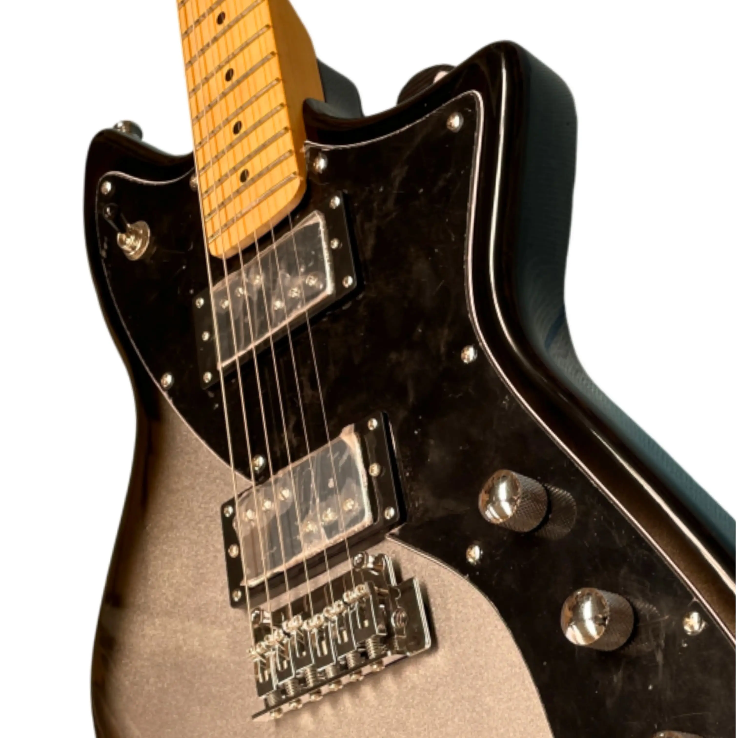 Metallic Silver Shimmer Gradient Finish Electric Guitar, Black Guard Guitars, For Band Rehearsal Enthusiasts Guitarra