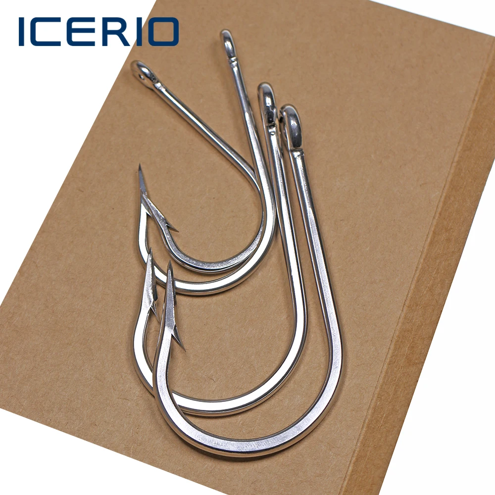 ICERIO Saltwater Anti Corrosion Stainless Steel Big Game Fishing Hooks Fish Tuna Bait Fishhooks Large hook Size 5/0 to 13/0