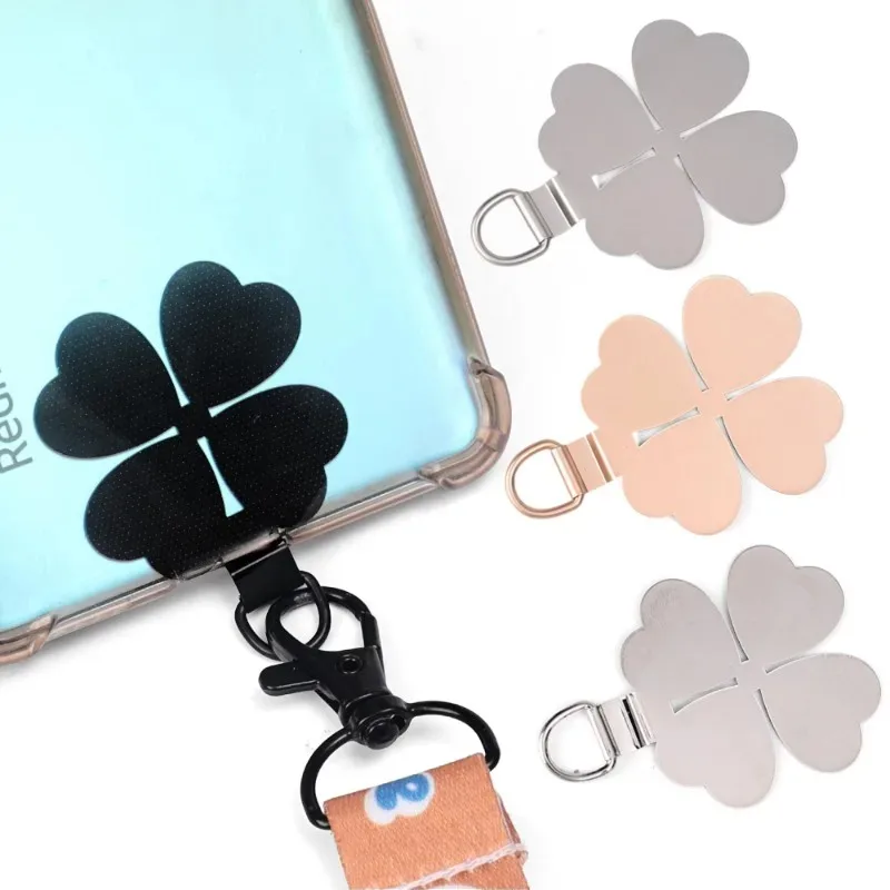 4/1Pcs Metal Phone Lanyard Patch Pad Stainless Steel Cellphone Ultra-thin Tether Tab Multifunctional Four Leaf Clover Cards