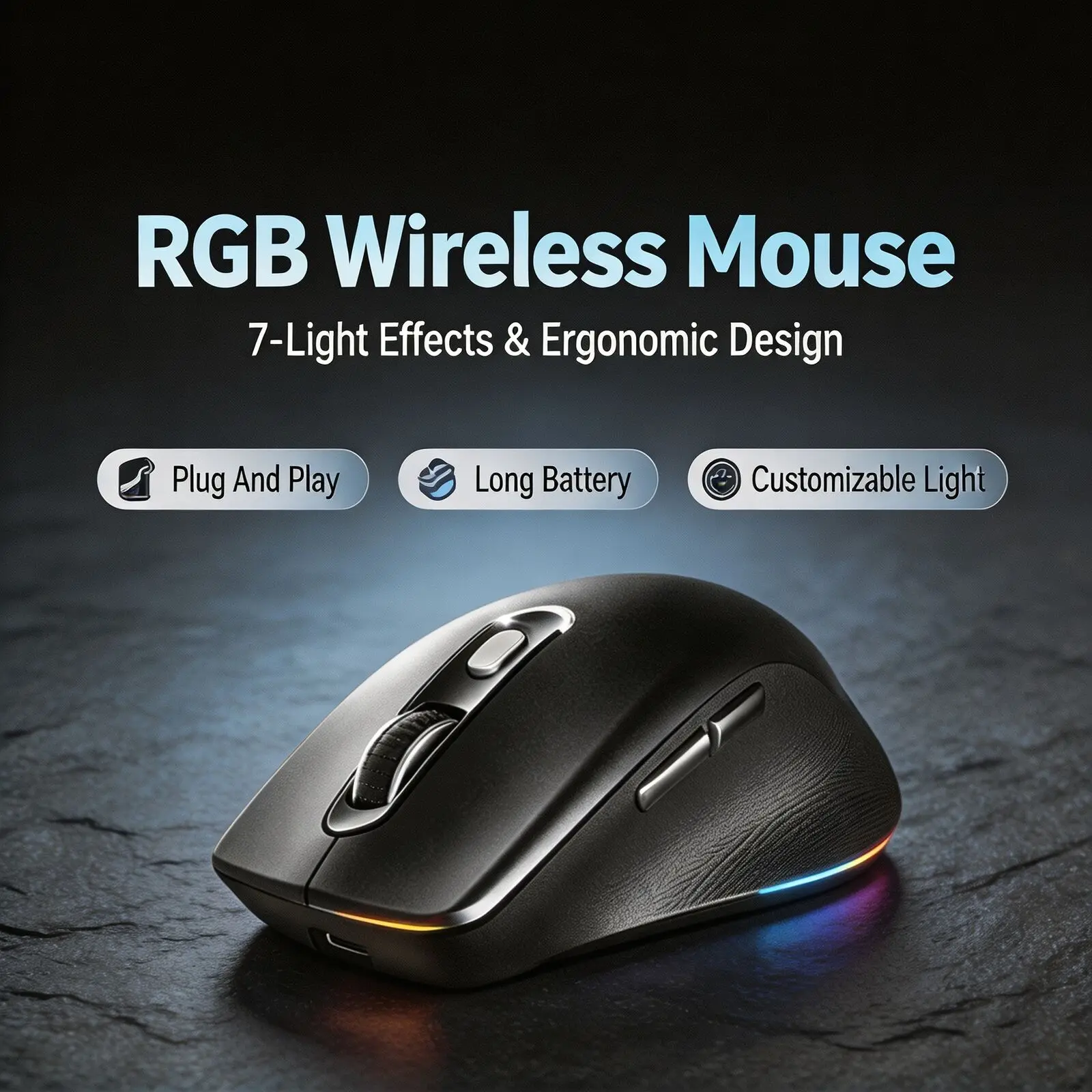 Wireless Tri Mode Mouse 4800DPI RGB Backlit 2.4G Bluetooth Wired Rechargeable 80g Lightweight Ergonomic Mice For PC Laptop Gamer
