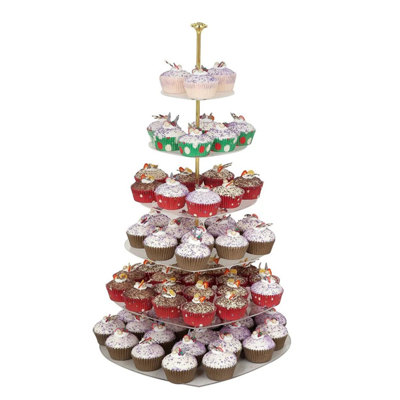 6-tier Transparen tHeart-shaped Crystal Cake Stand Acrylic Fruit Plate With Pendant Snack Plate Party Desktop Decoration