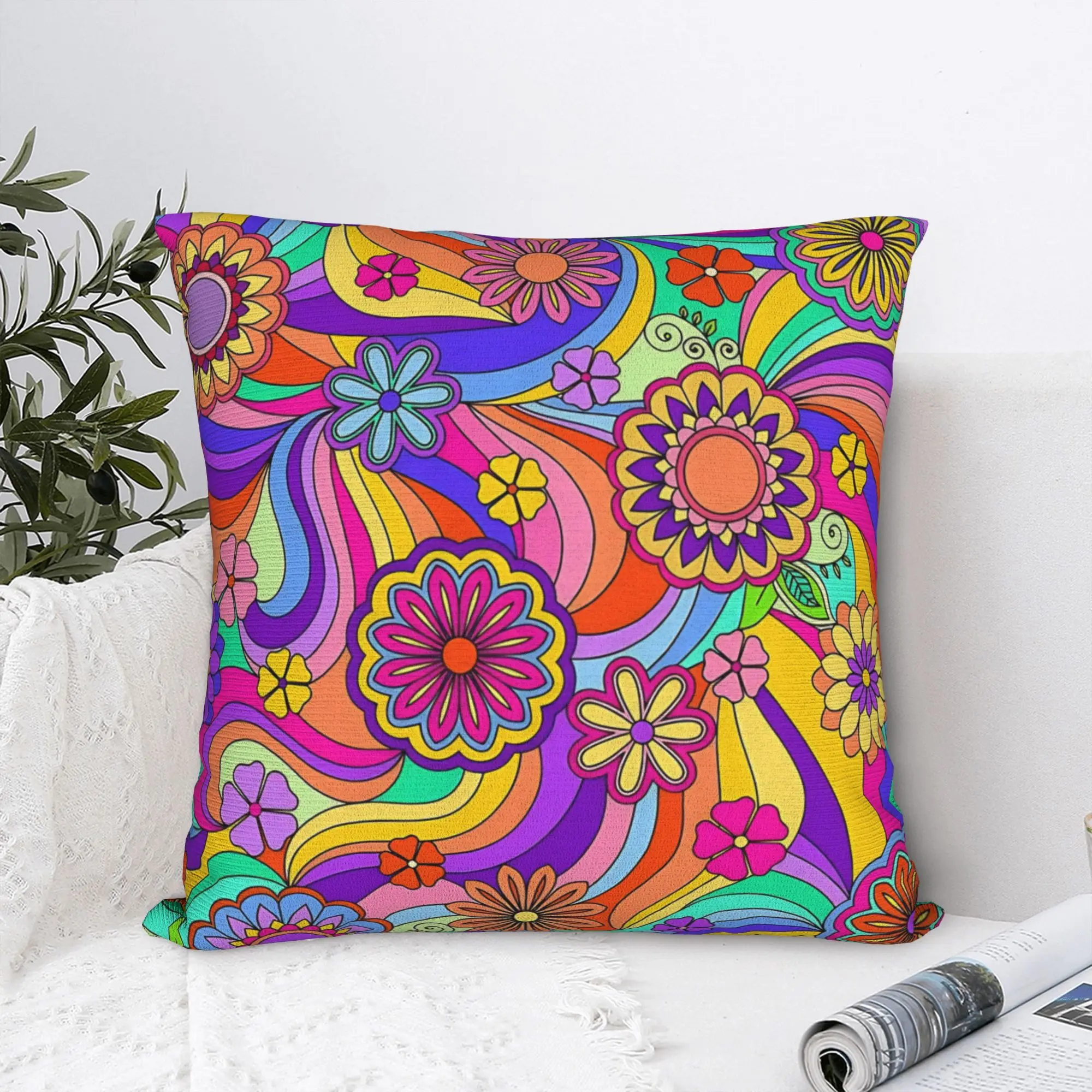 Pillow Cover Groovy Psychedelic Flower Power  Kawaii Pillow Case For Sofa Home Decoration Pillowcases