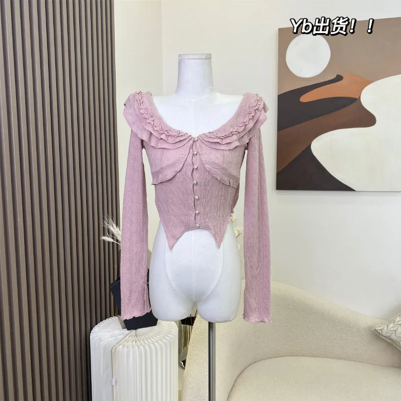 Sweet Chic Slim Long-sleeved Sweater Women's Aesthetic Girly Sweater Knitted Cardigan Women New Tops