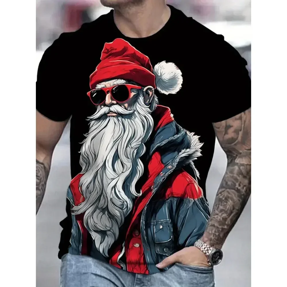 Men's T Shirt Santa Claus Graphic Print Pullover Summer Casual Short Sleeve Tee Fashion Funny T-Shirts Male Oversized Clothing