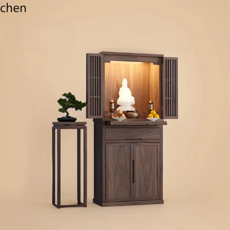 HT New Chinese-style Buddhist niche vertical cabinet Buddhist cabinet household shrine God of Wealth worship table