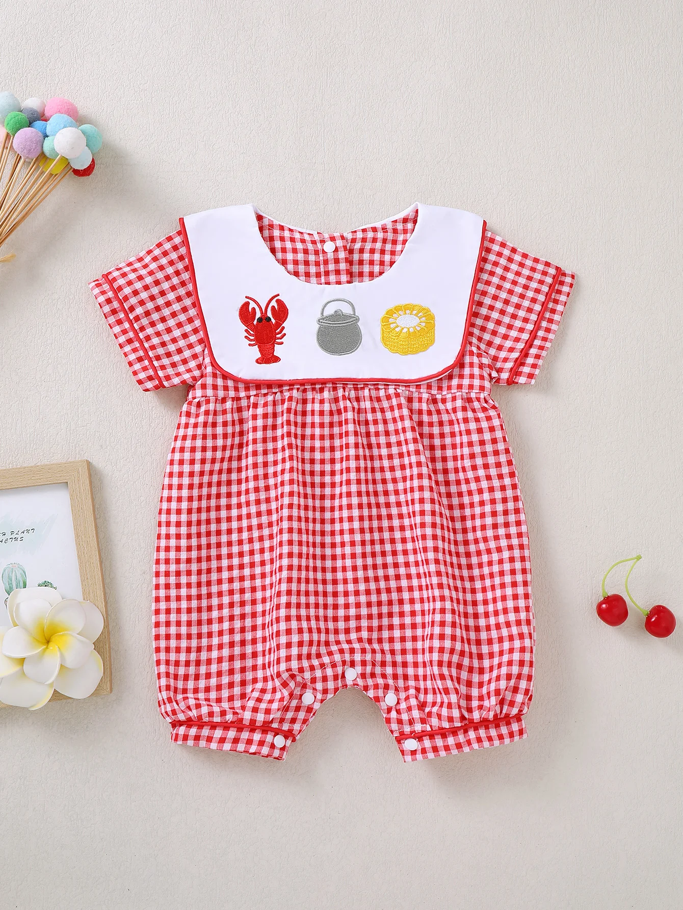 Baby Girl's Short Sleeve Plaid Pattern Romper Onesie for Infants And Toddlers Comfortable Soft Clothing for Little Girls