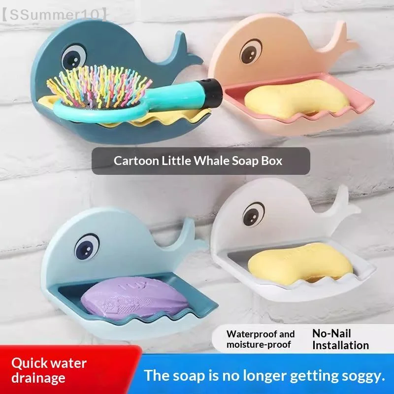 

【SSummer10】No-Drill Adhesive Soap Dish,Creative Whale-Shaped Soap Holder With Drainage For Bathroom Double-layer Drain Soap Box