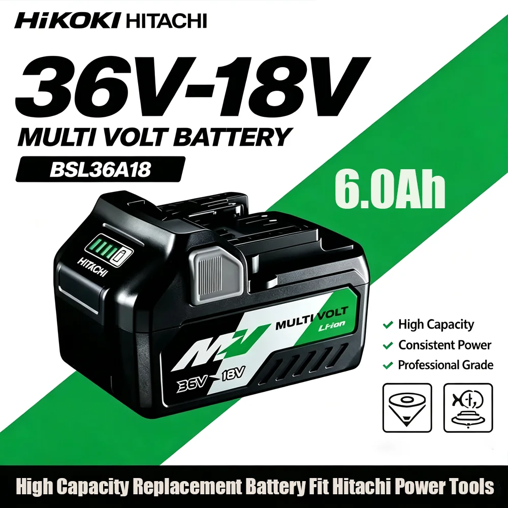 MultiVolt 6000mAh Lithium‑Ion Battery BSL36A18 BSL36B18,18V‑36V Replacement Battery for HiKOKI Hitachi Metabo HPT Power Tools