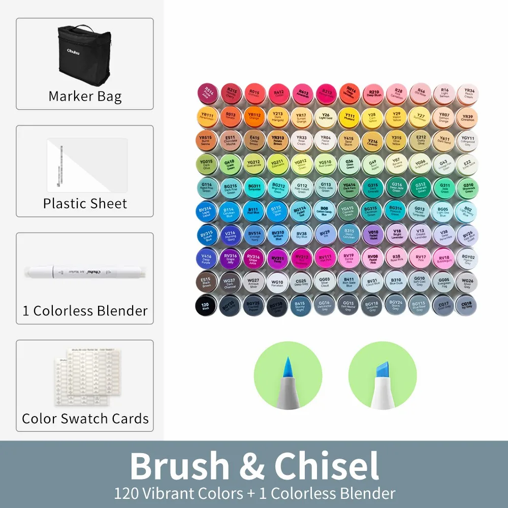 Ohuhu Honolulu 120-kleuren markeerstiftset Alcohol Art Markers Hervulbare Dual Tips Schetsen Tekening Manga School Art Supplies