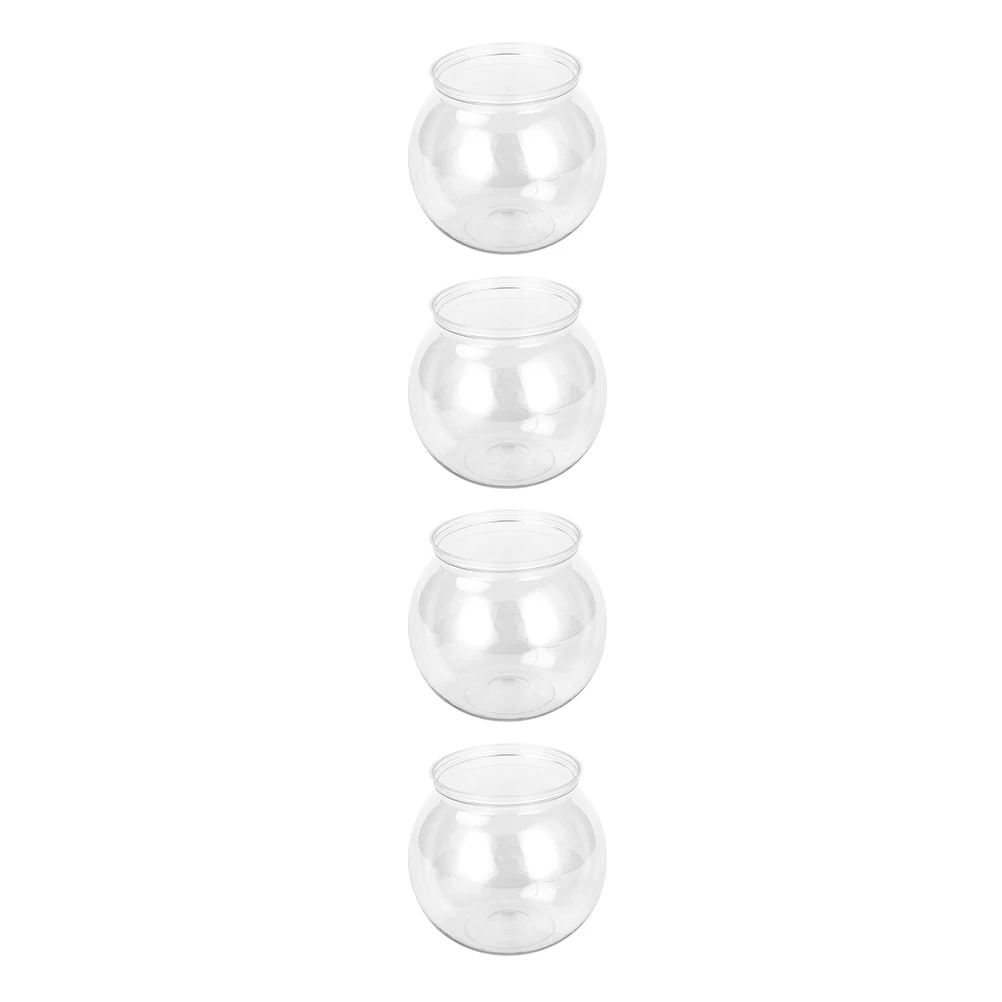 

4Pcs Circular Durable Stylish Fish Tank Desktop Home Decor Decorative Fish Aquarium Transparent Goldfish Bowl Aquarium Plant