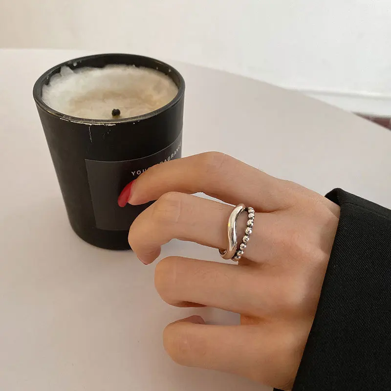 LIVVY خواتم الدب الفضية اللون INS موضة إبداعية مجوفة مزدوجة هندسية عتيقة إكسسوارات الحفلات هدايا