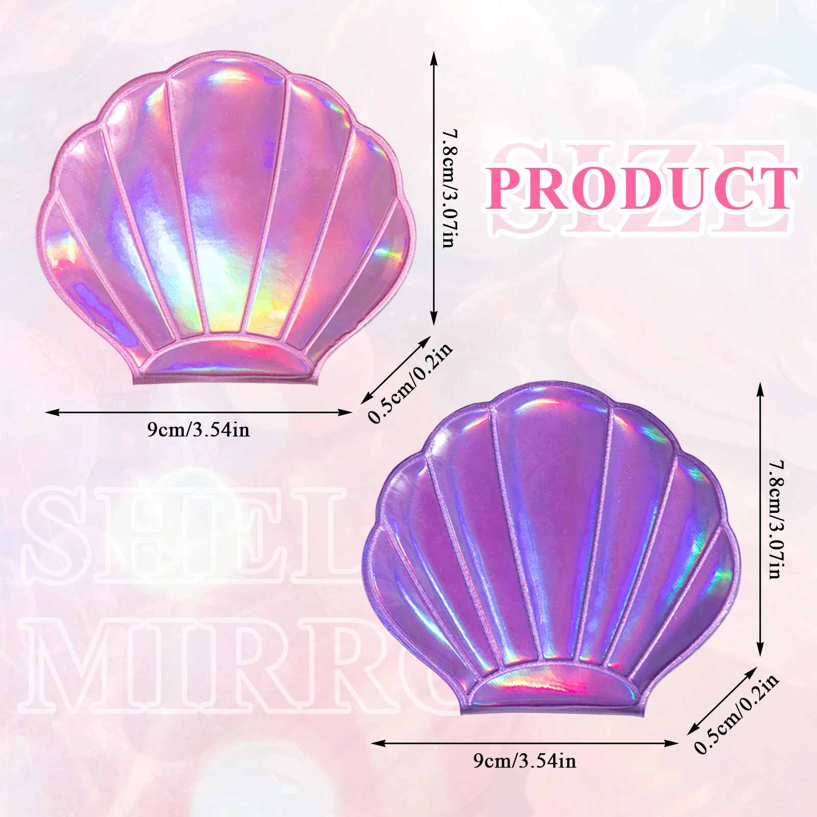 Mini miroirs de couleur arc-en-ciel, miroir de maquillage Portable Double face en forme de coquille de sirène pour filles et femmes, outils de beauté