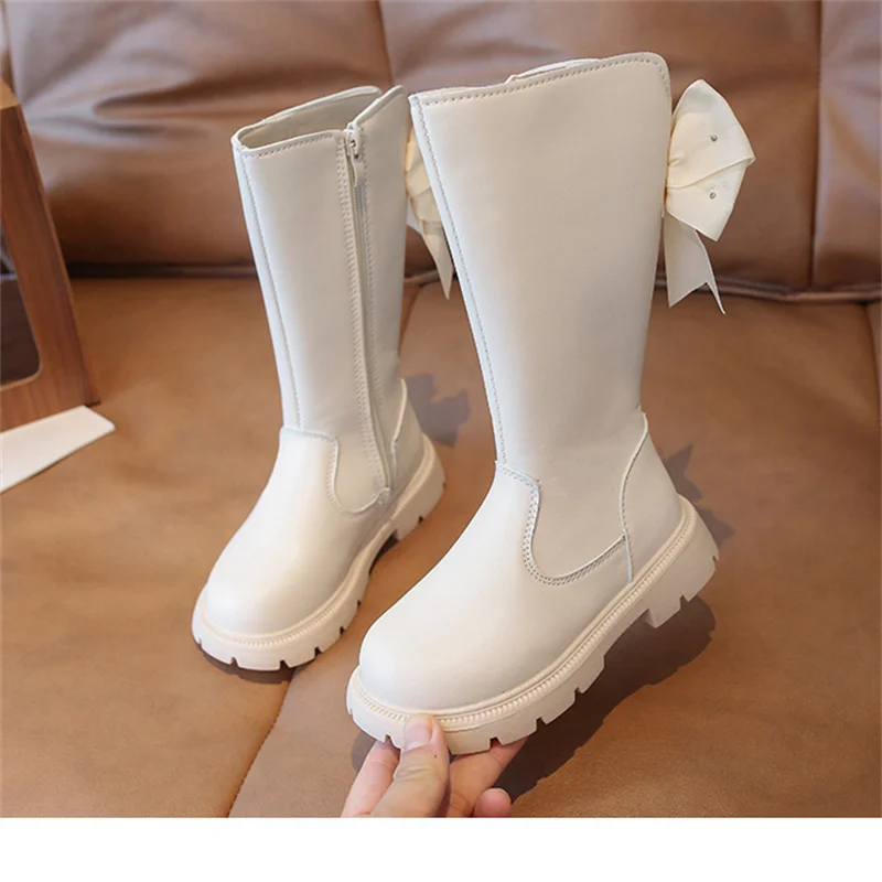 Baby Autumn/Winter Princess Banquet Beaded Bow Fashion Show Single Elegant Warm Boots Children Zipper Popular Cute Kids Shoes