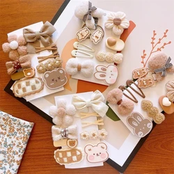 9Pcs/Set Korean Cartoon Baby Hair Clips Cute Plush Bear Rabbit Hairpin Knitting Flower Bow Girls Barrettes Kids Hair Accessories