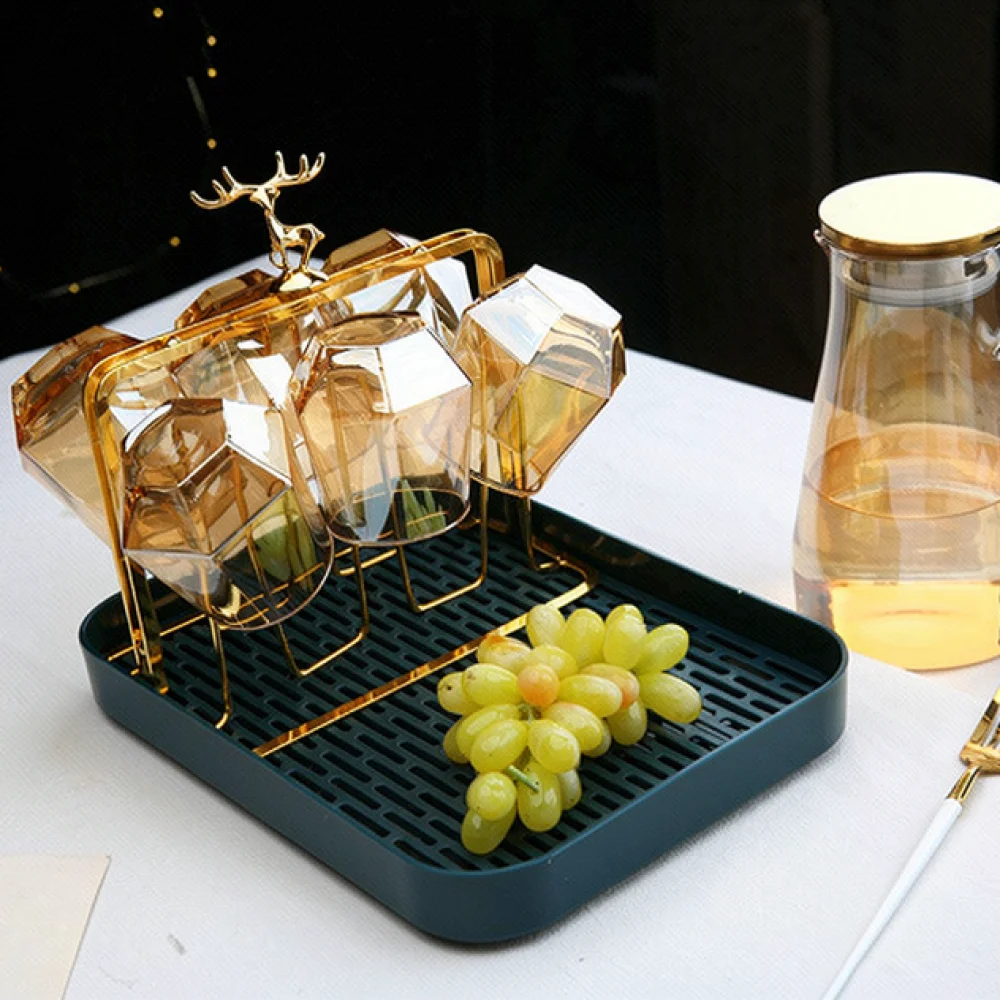 Resin Elk Drying Rack Detachable Draining Tray Kitchen Countertop Organizer For Glasses Mugs Tea Cups Storage
